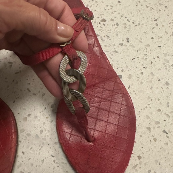 CHANEL Red Sandals with Metallic Embellishment - Picture 2 of 8